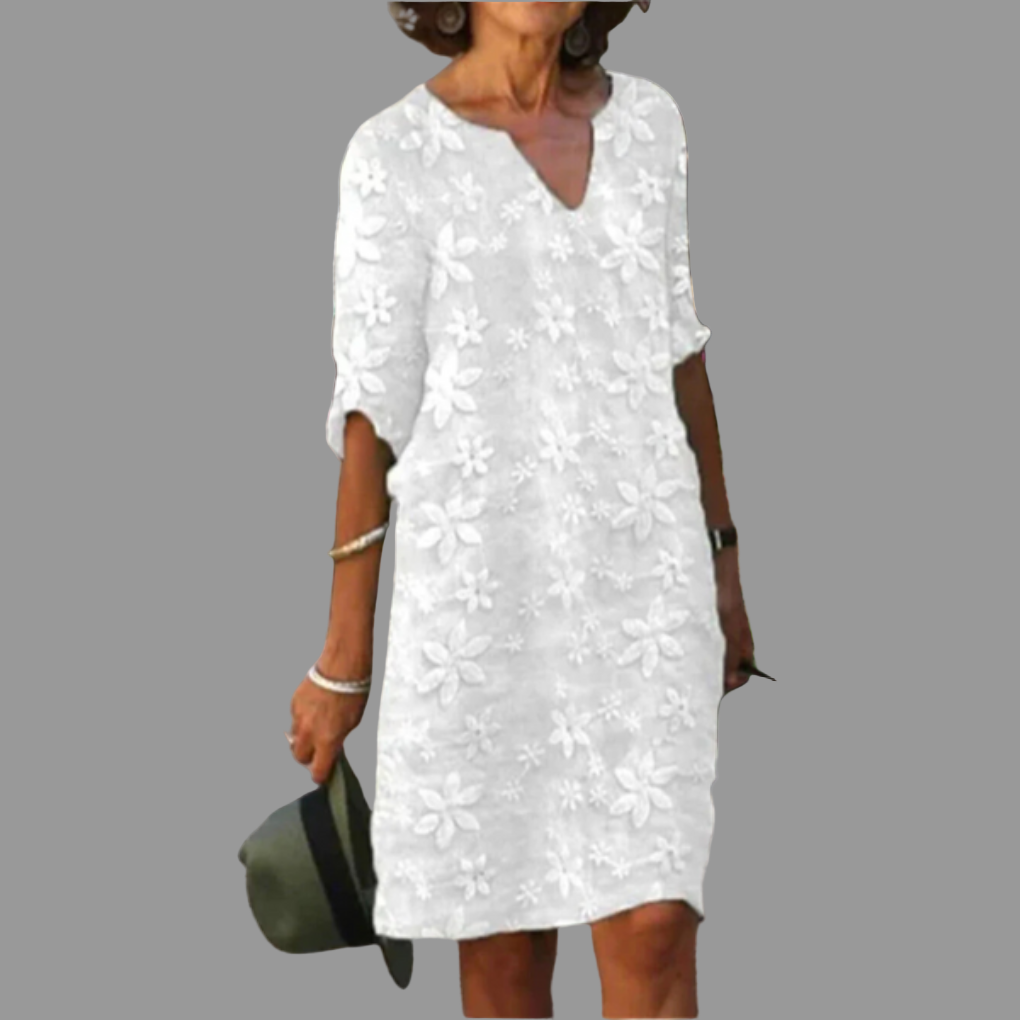 Feminine Knee Length Dress with Floral Pattern - Olytrend