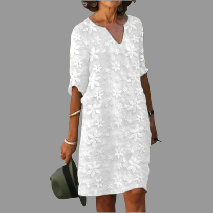 Feminine Knee Length Dress with Floral Pattern - Olytrend
