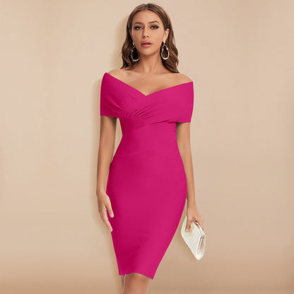 Refined Bandage Dress with Deep V-Neck - Aurora-Pink-S-Nora Luxe