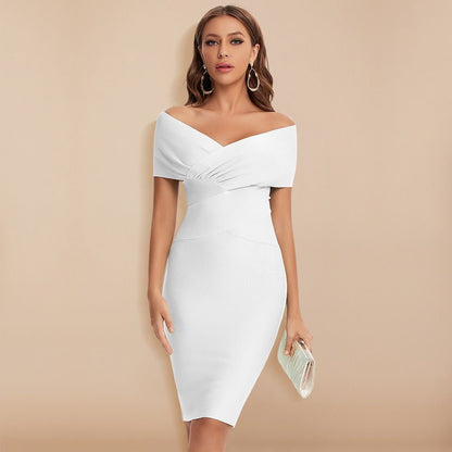 Refined Bandage Dress with Deep V-Neck - Aurora-White-S-Nora Luxe