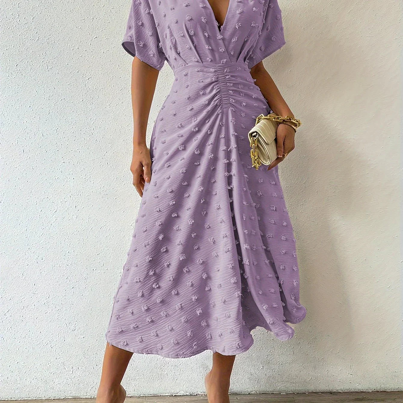 Refined Pleated Midi Dress with Ruffles | Evening Dress-S-Apricot-Nora Luxe