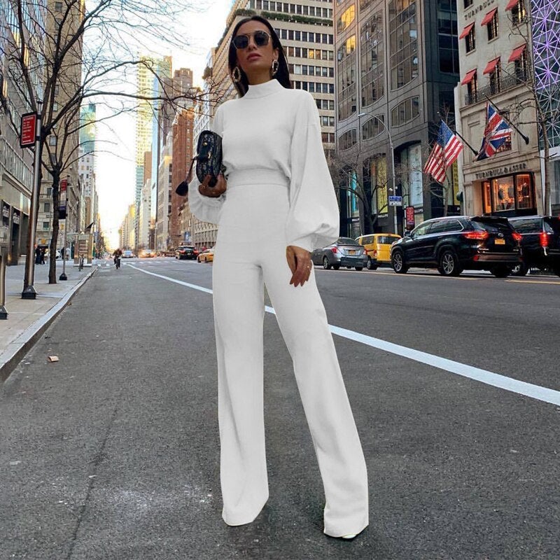 Flattering Women's Jumpsuit with Long Sleeves and Wide Leg
