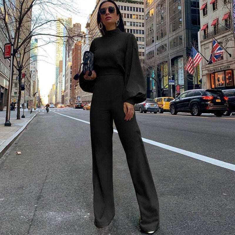 Flattering Women's Jumpsuit with Long Sleeves and Wide Leg