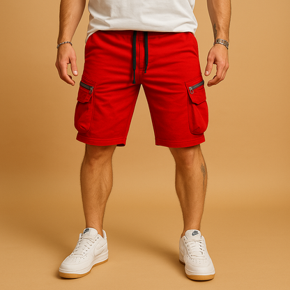 Men’s relaxed cargo shorts with adjustable drawstring waist and multiple pockets, perfect for summer, outdoor, or casual wear.