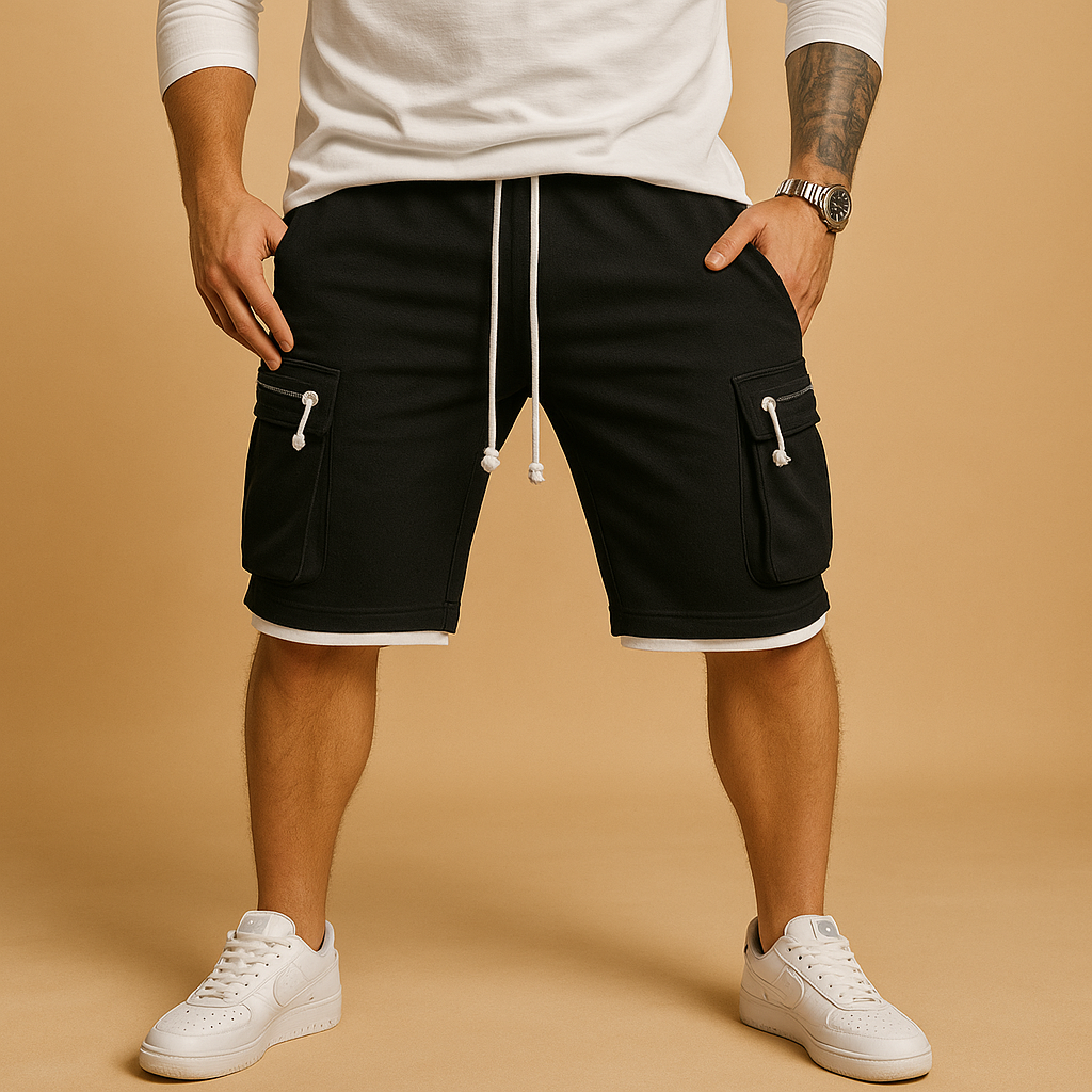 Men’s relaxed cargo shorts with adjustable drawstring waist and multiple pockets, perfect for summer, outdoor, or casual wear.