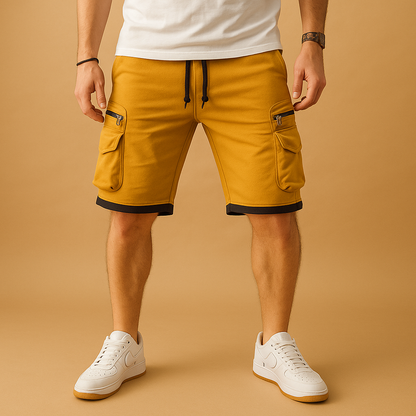Men’s relaxed cargo shorts with adjustable drawstring waist and multiple pockets, perfect for summer, outdoor, or casual wear.