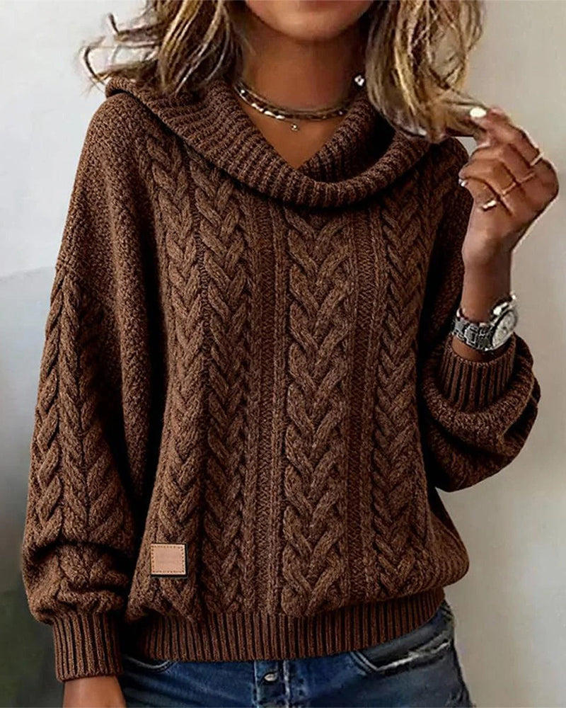 Cozy Women's Cable Knit Crew Neck Sweater - Olytrend