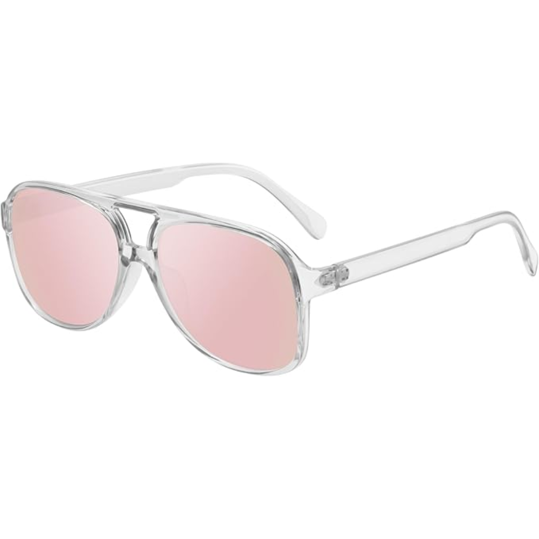 Retro Aviator Sunglasses - Indy-Clear Pink-Nora Luxe