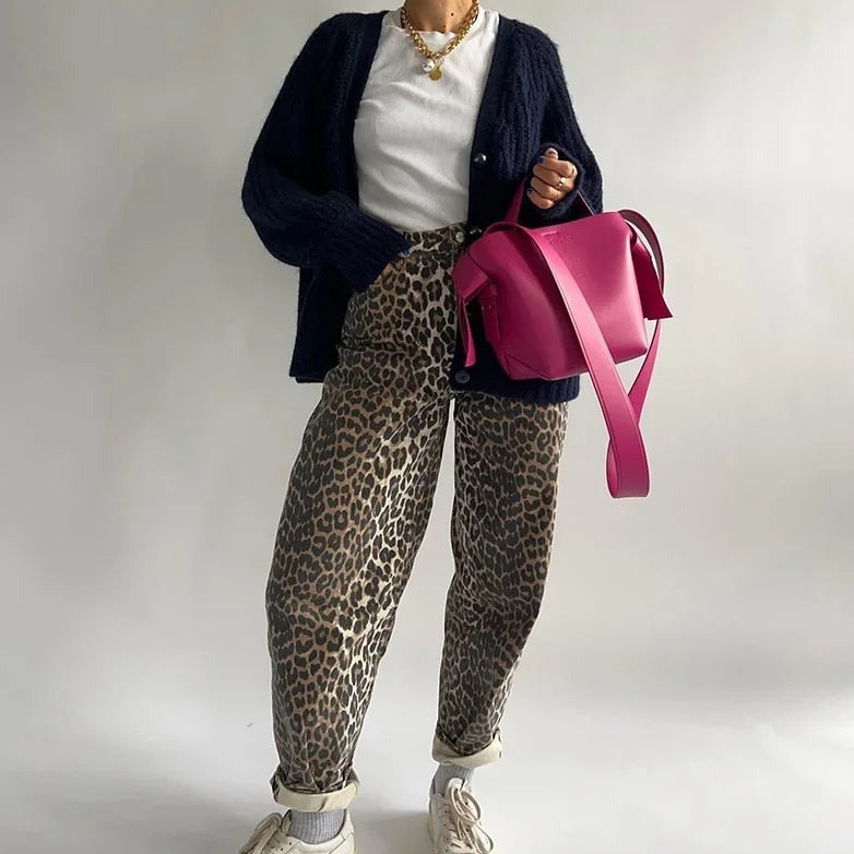 Retro jeans with leopard print - Clara-Leopard-XS-Nora Luxe
