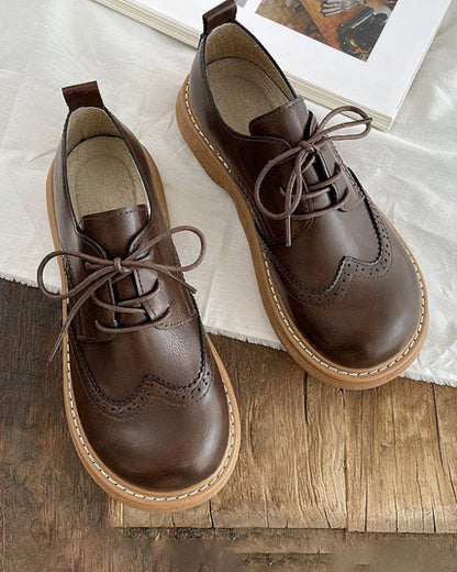Classic Ladies Leather Oxford Shoes - Pexav