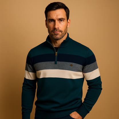 Classic Striped Men's Zip Sweater - Nocini