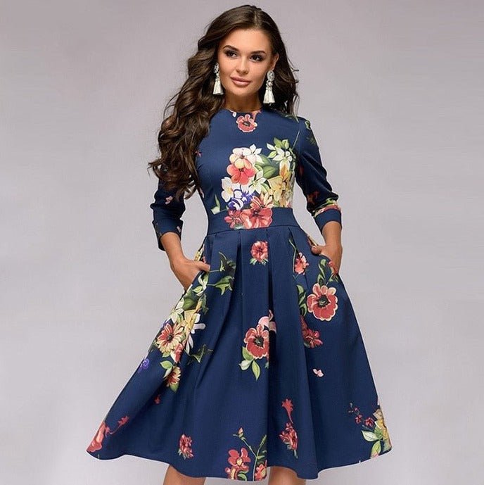 Floral Midi Dress with Pockets and Sleeves