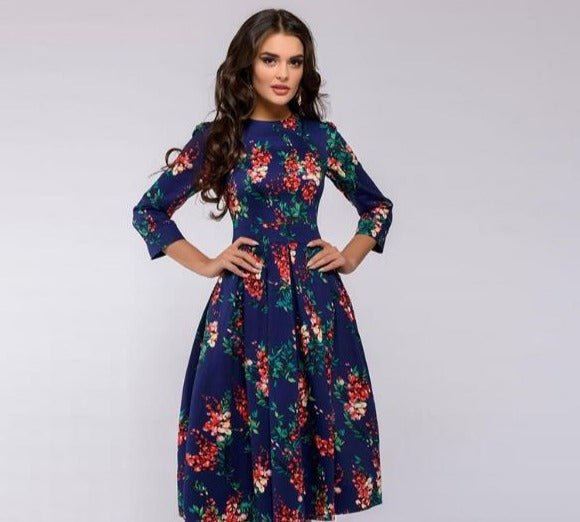 Floral Midi Dress with Pockets and Sleeves