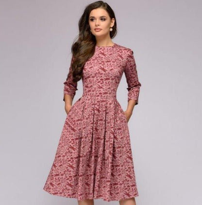 Floral Midi Dress with Pockets and Sleeves