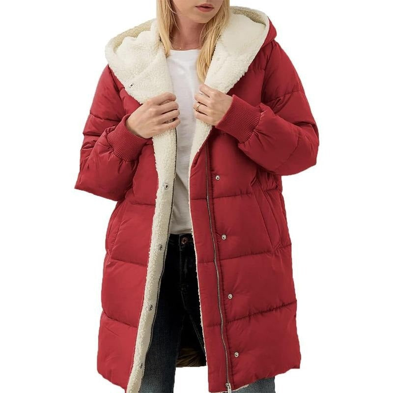 Warm Women's Parka Coat with Detachable Hood - Pexav