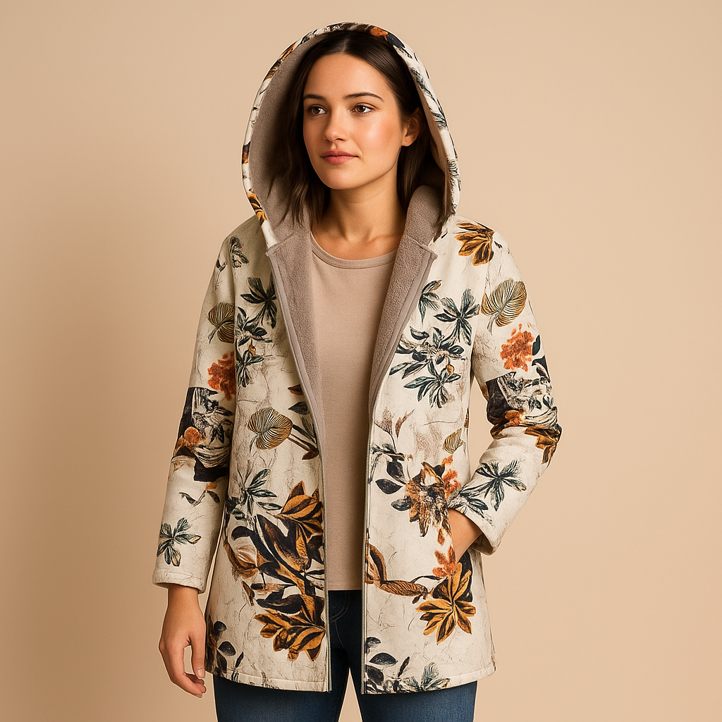 Women’s reversible thermal hooded jacket with a lightweight fit and stylish sleeve details, suitable for cold days, daily wear, and winter walks.