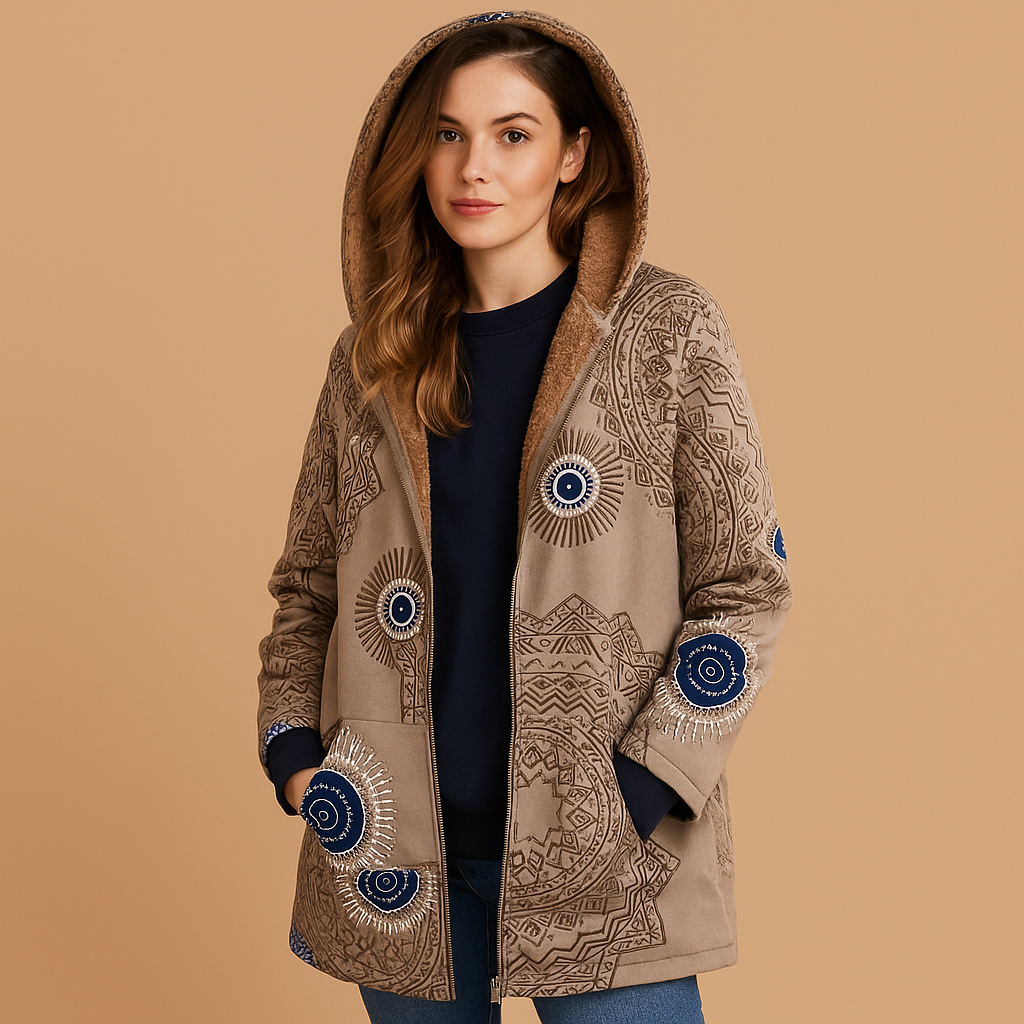 Women’s reversible thermal hooded jacket with a lightweight fit and stylish sleeve details, suitable for cold days, daily wear, and winter walks.