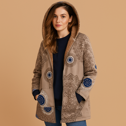 Reversible thermal jacket for women with hood and moisture-wicking fabric, perfect for cold days, daily wear, and outdoor activities.