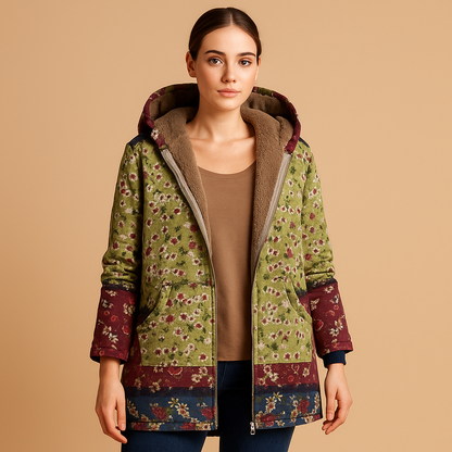 Reversible thermal jacket for women with hood and moisture-wicking fabric, perfect for cold days, daily wear, and outdoor activities.