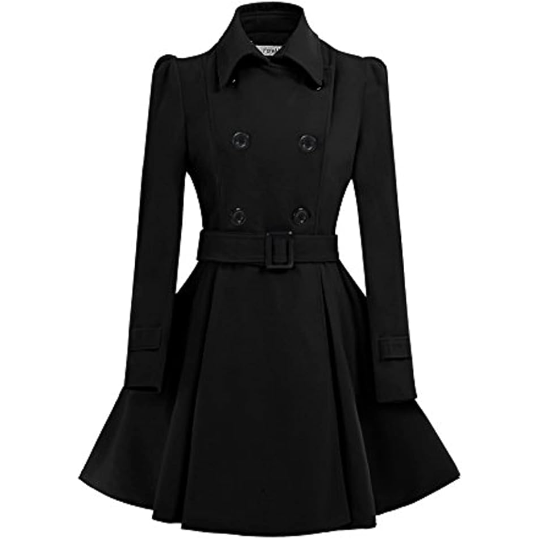 Reversible Wool Peacoat with Belt - Patty-Black-S-Nora Luxe