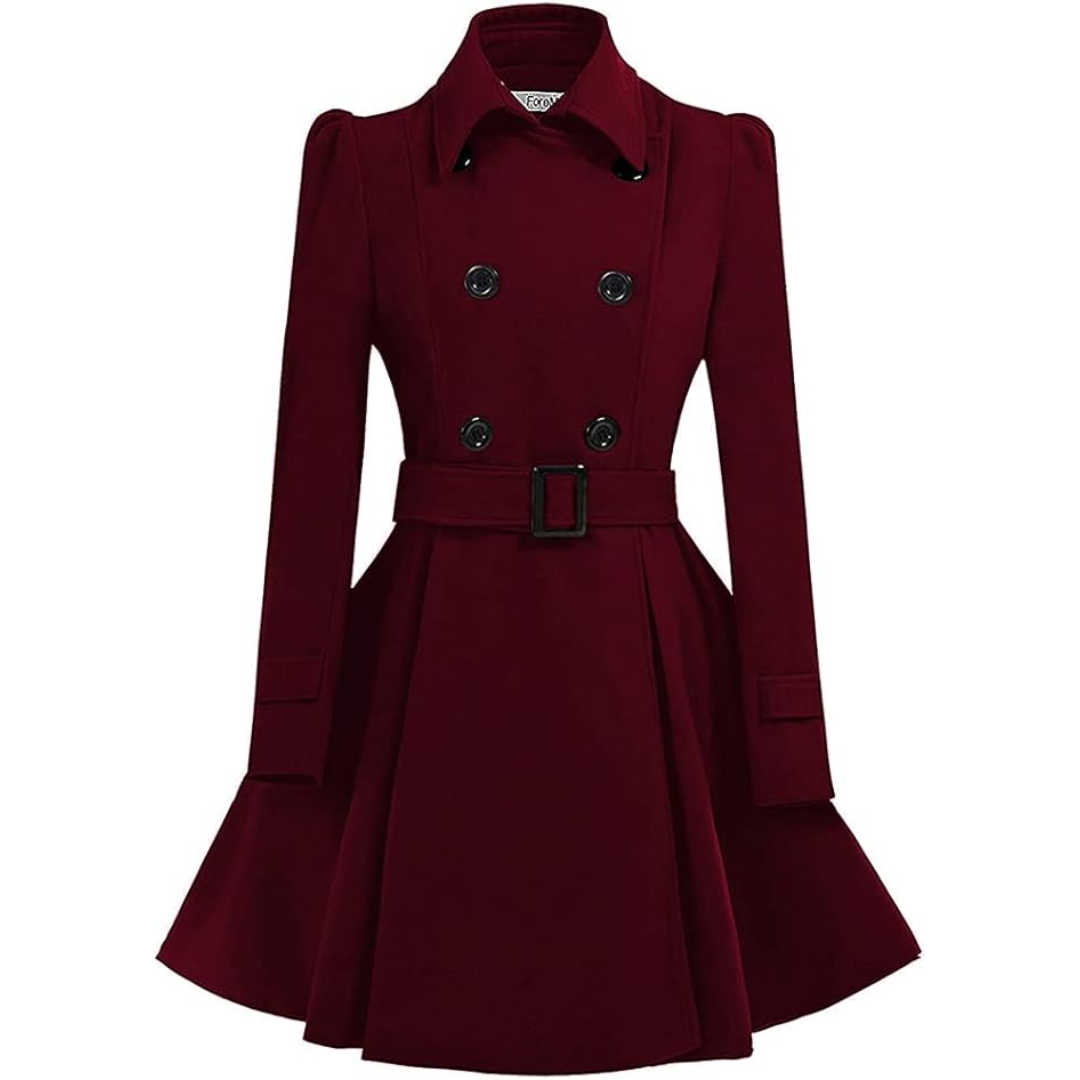 Reversible Wool Peacoat with Belt - Patty-Bordeaux-S-Nora Luxe