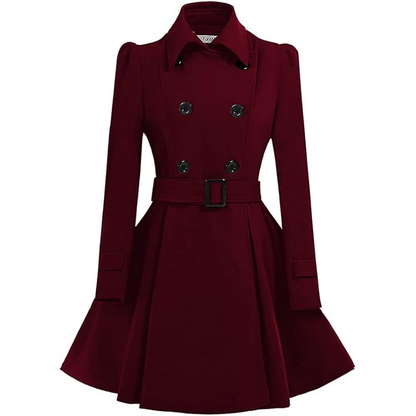 Reversible Wool Peacoat with Belt - Patty-Bordeaux-S-Nora Luxe