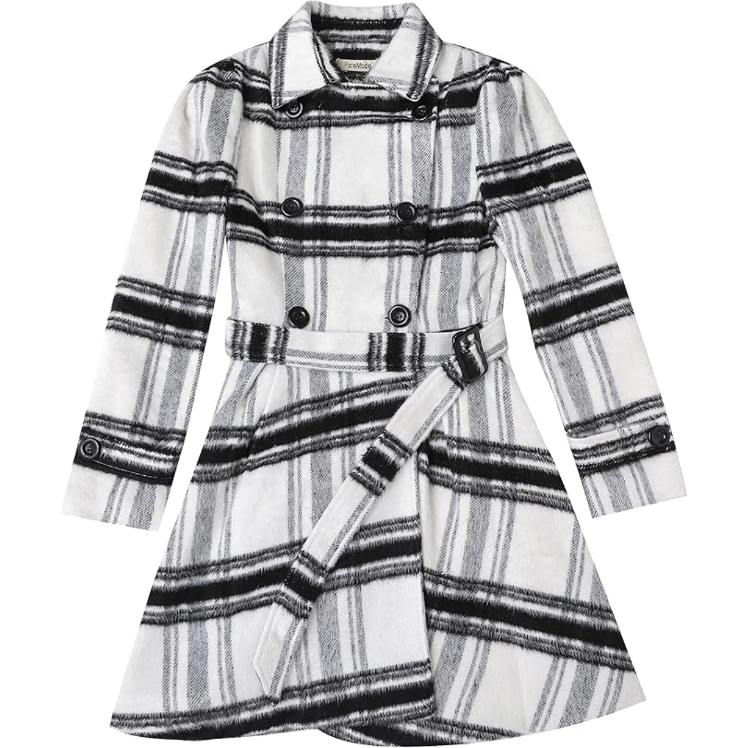 Reversible Wool Peacoat with Belt - Patty-Checkered-S-Nora Luxe