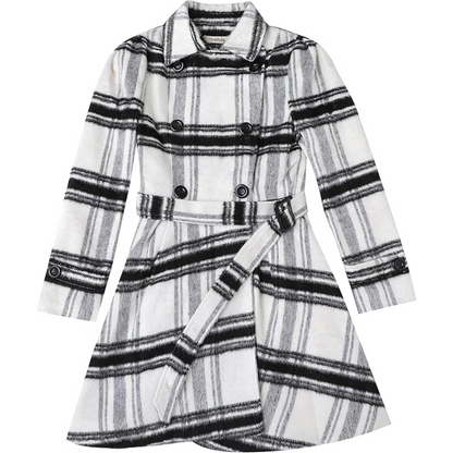 Reversible Wool Peacoat with Belt - Patty-Checkered-S-Nora Luxe