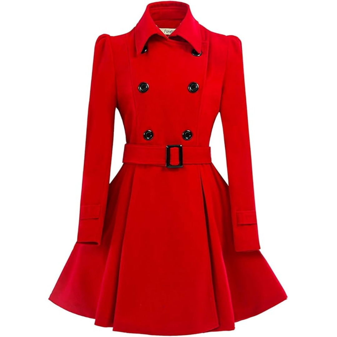 Reversible Wool Peacoat with Belt - Patty-Red-S-Nora Luxe