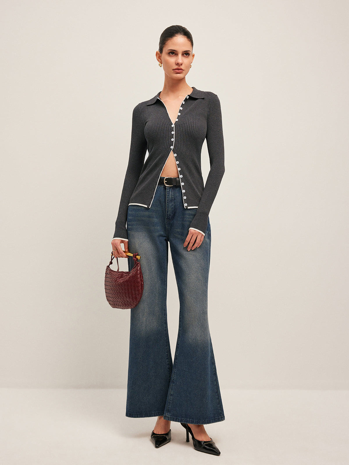 Textured Open-Front Short Cardigan