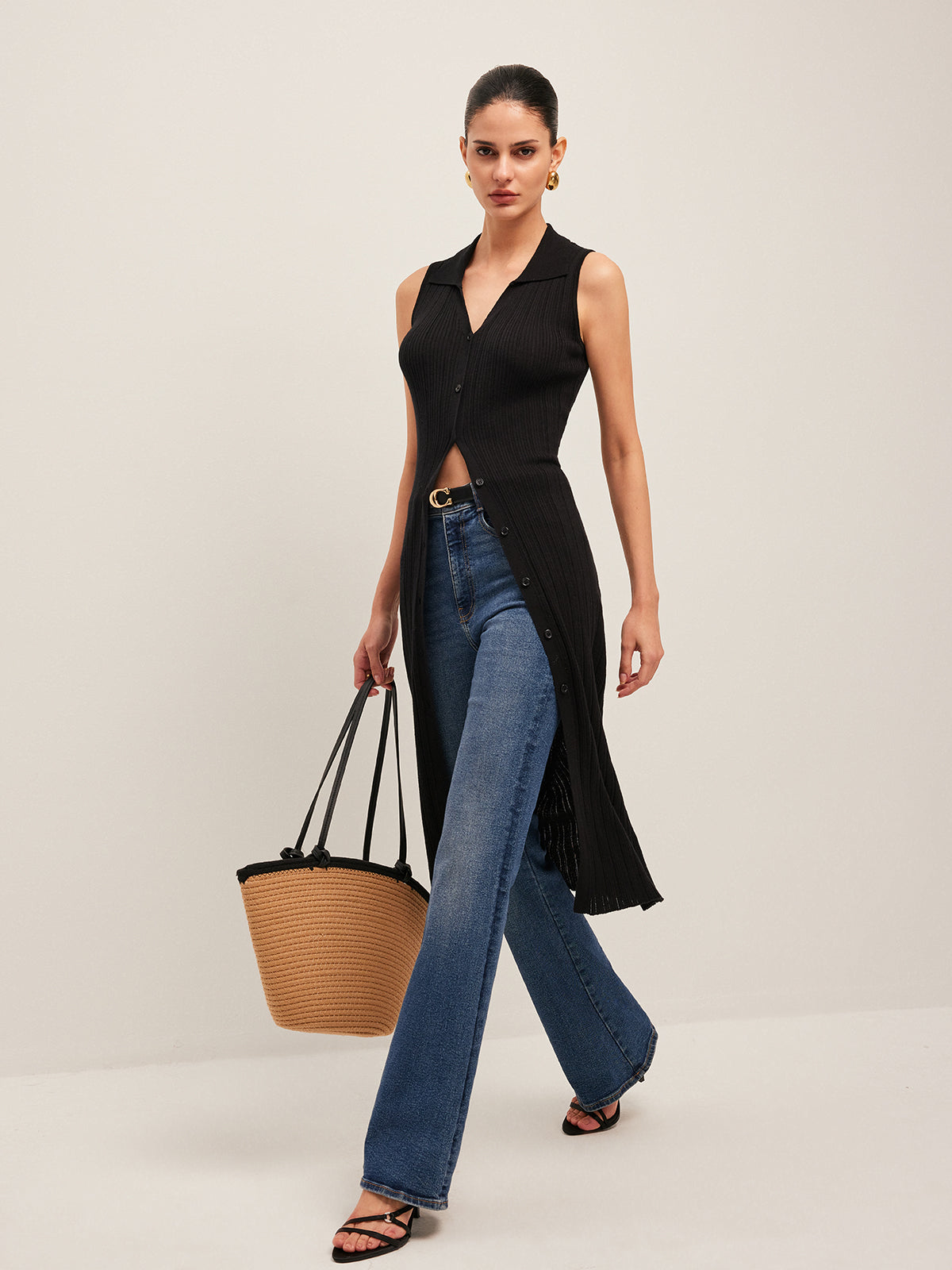 Textured Crew Neck Sweater Dress - Pexav