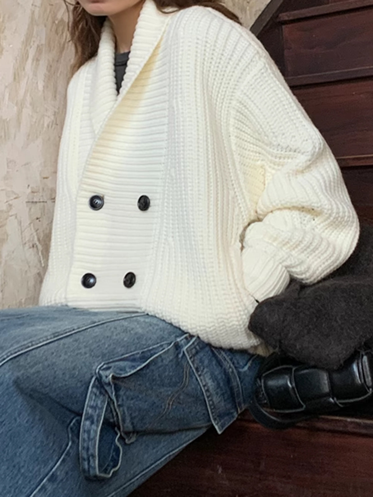 Textured Crew Neck Winter Jacket