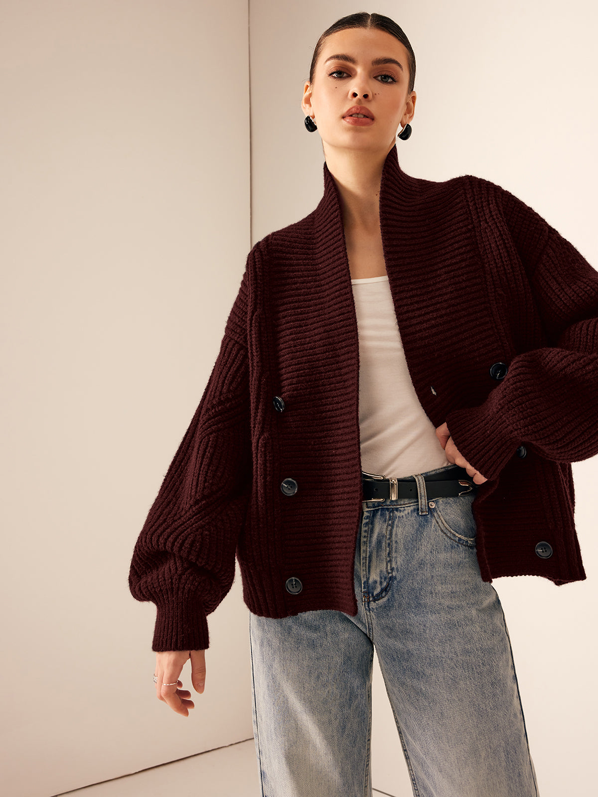 Textured Crew Neck Winter Jacket