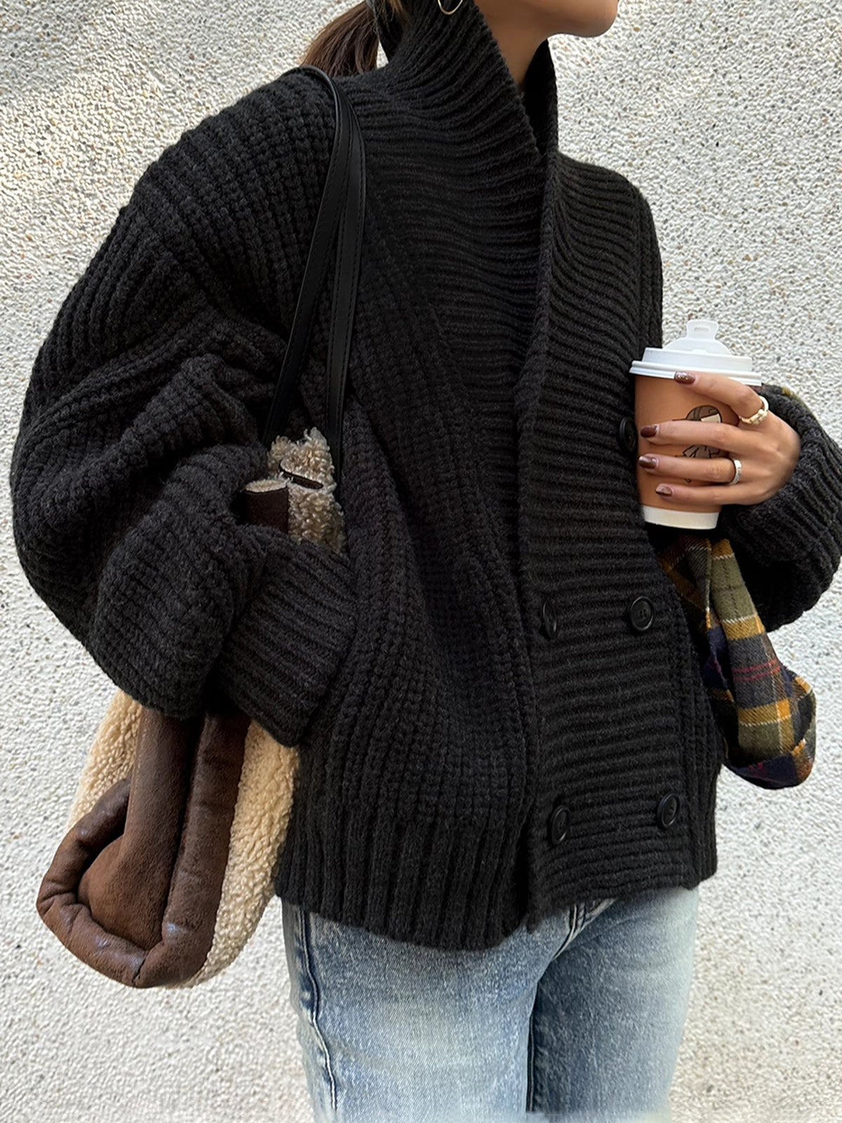 Textured Crew Neck Winter Jacket - Pexav