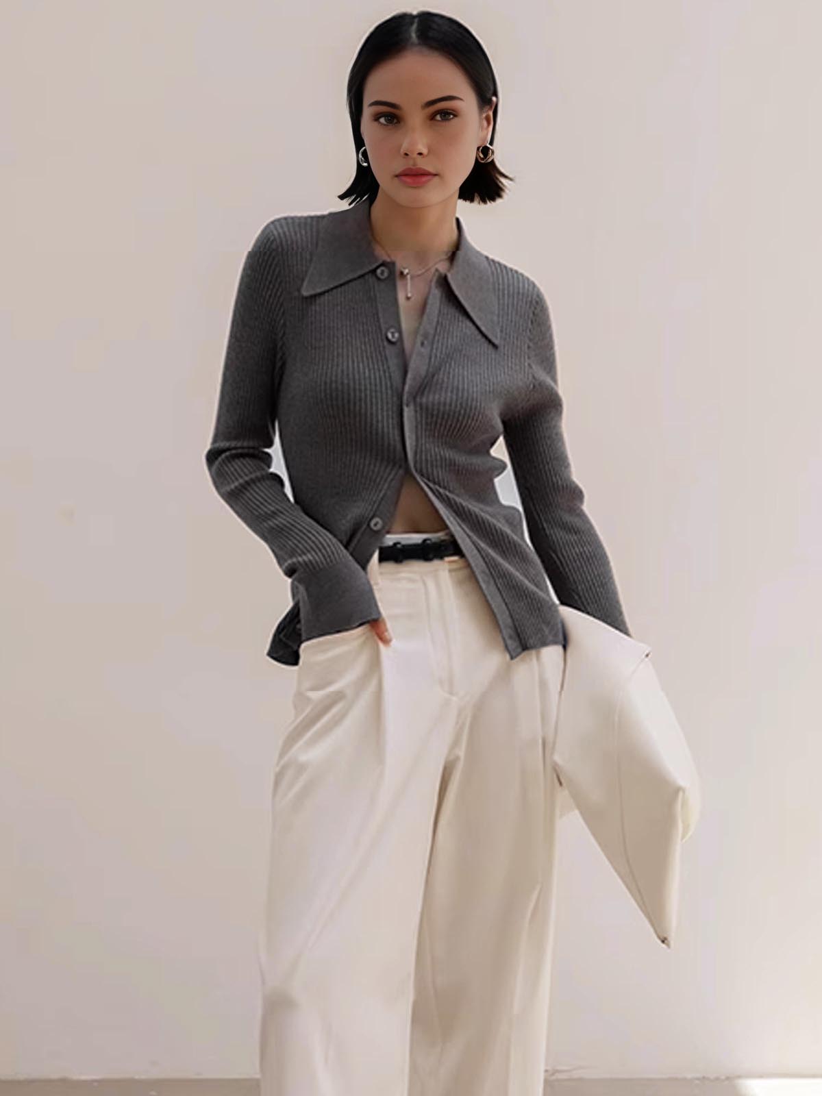 Textured Crew Neck Fit Cardigan