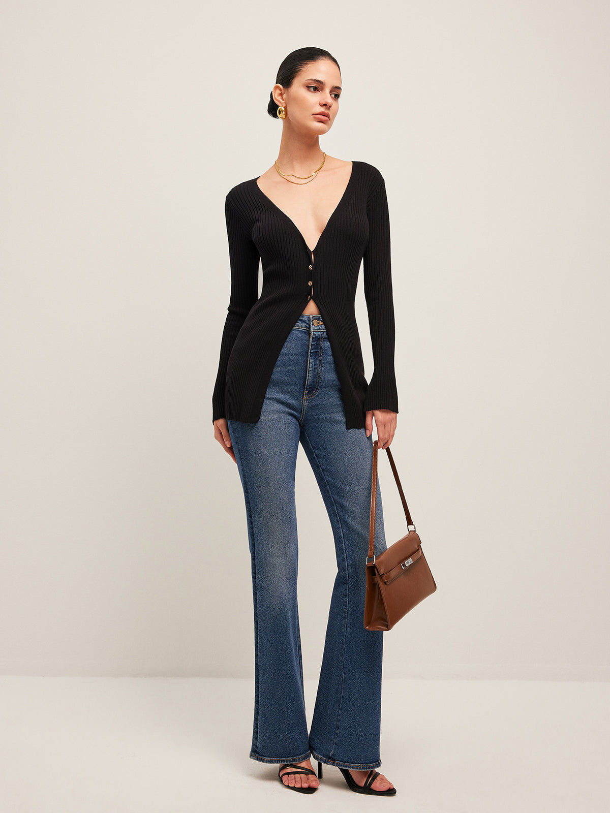 Textured Open Front Button Sweater