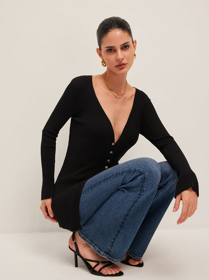 Textured Open Front Button Sweater