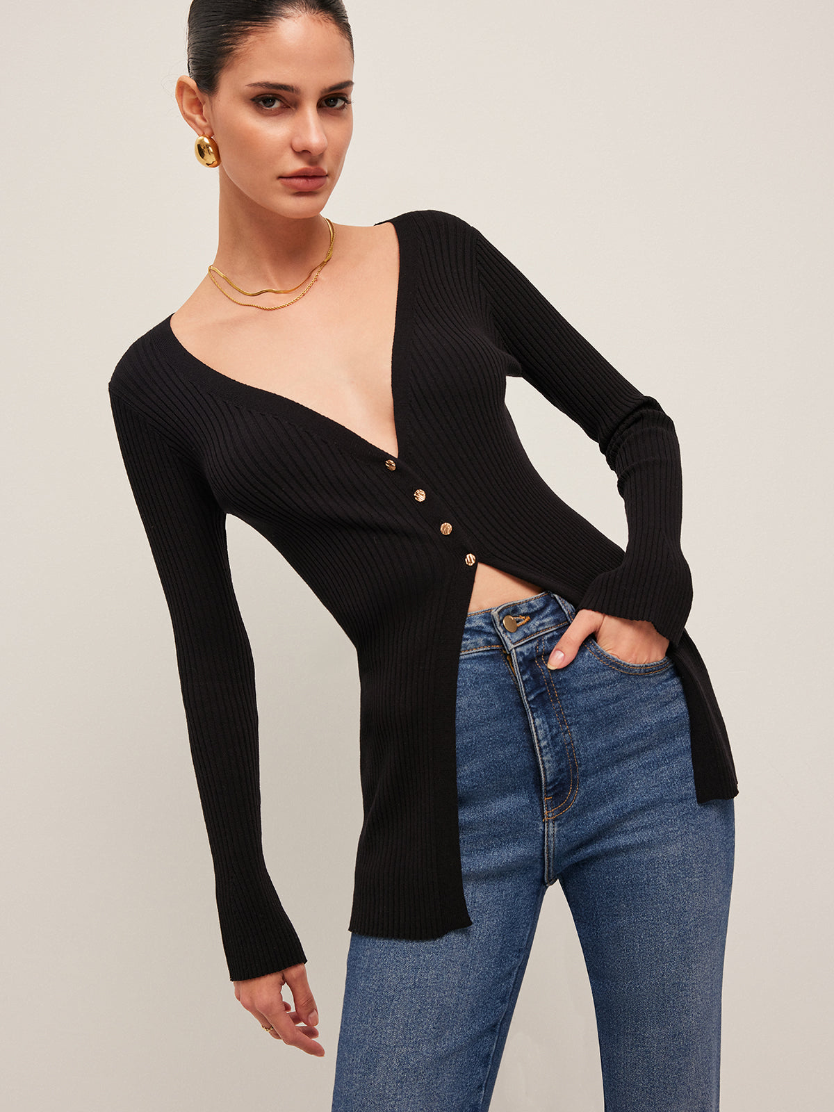 Textured Open Front Button Sweater
