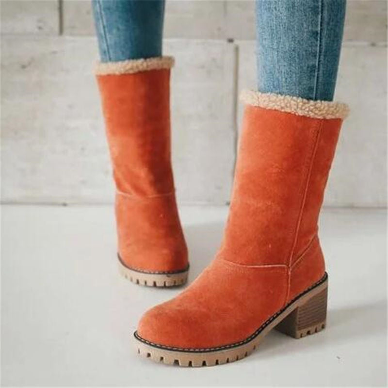 Ladies Suede Mid Heel Boots with Faux Fur Trim - Nocini