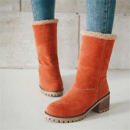 Ladies Suede Mid Heel Boots with Faux Fur Trim - Nocini