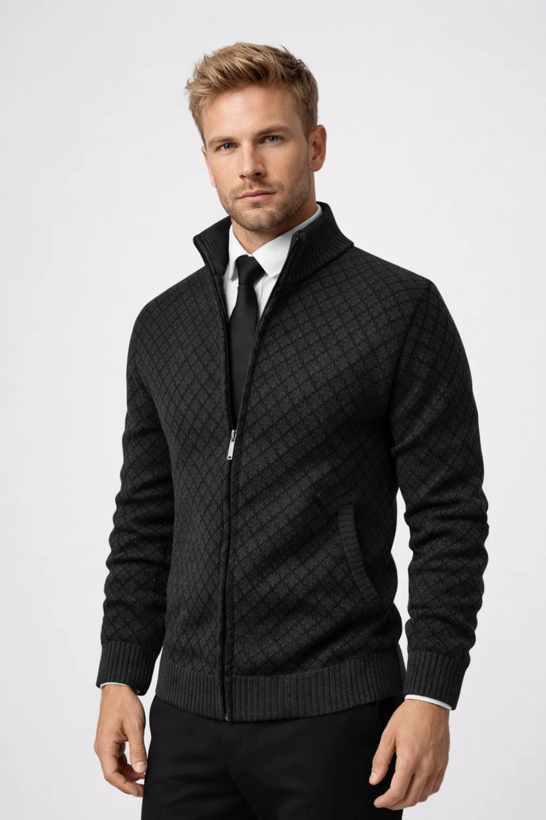 Classic Men's Zip Up Cardigan Sweater - Olytrend
