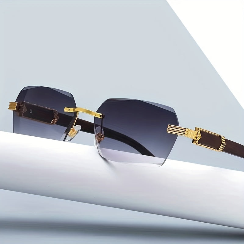 Frameless Rectangular Wood Tone Sunglasses - Pexav