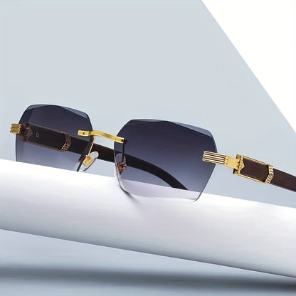 Frameless Rectangular Wood Tone Sunglasses - Pexav