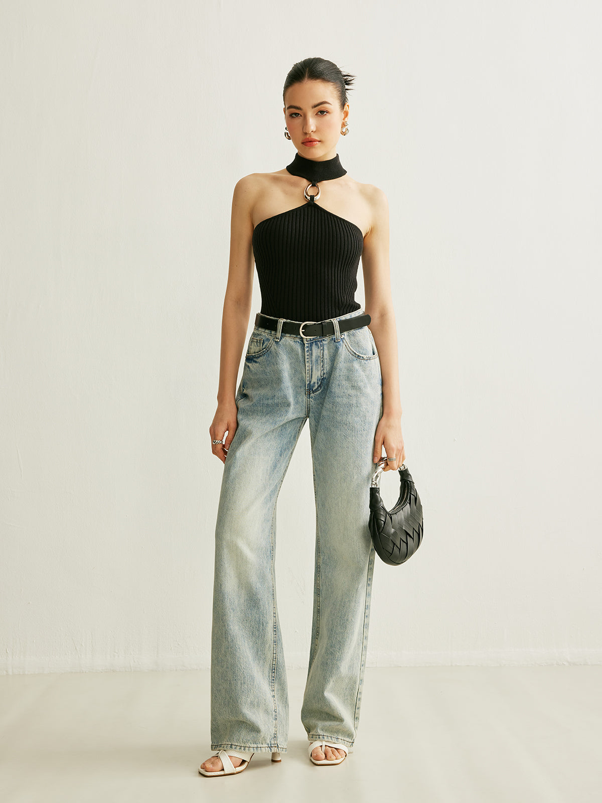 Fashion Ribbed Halter Neck Top