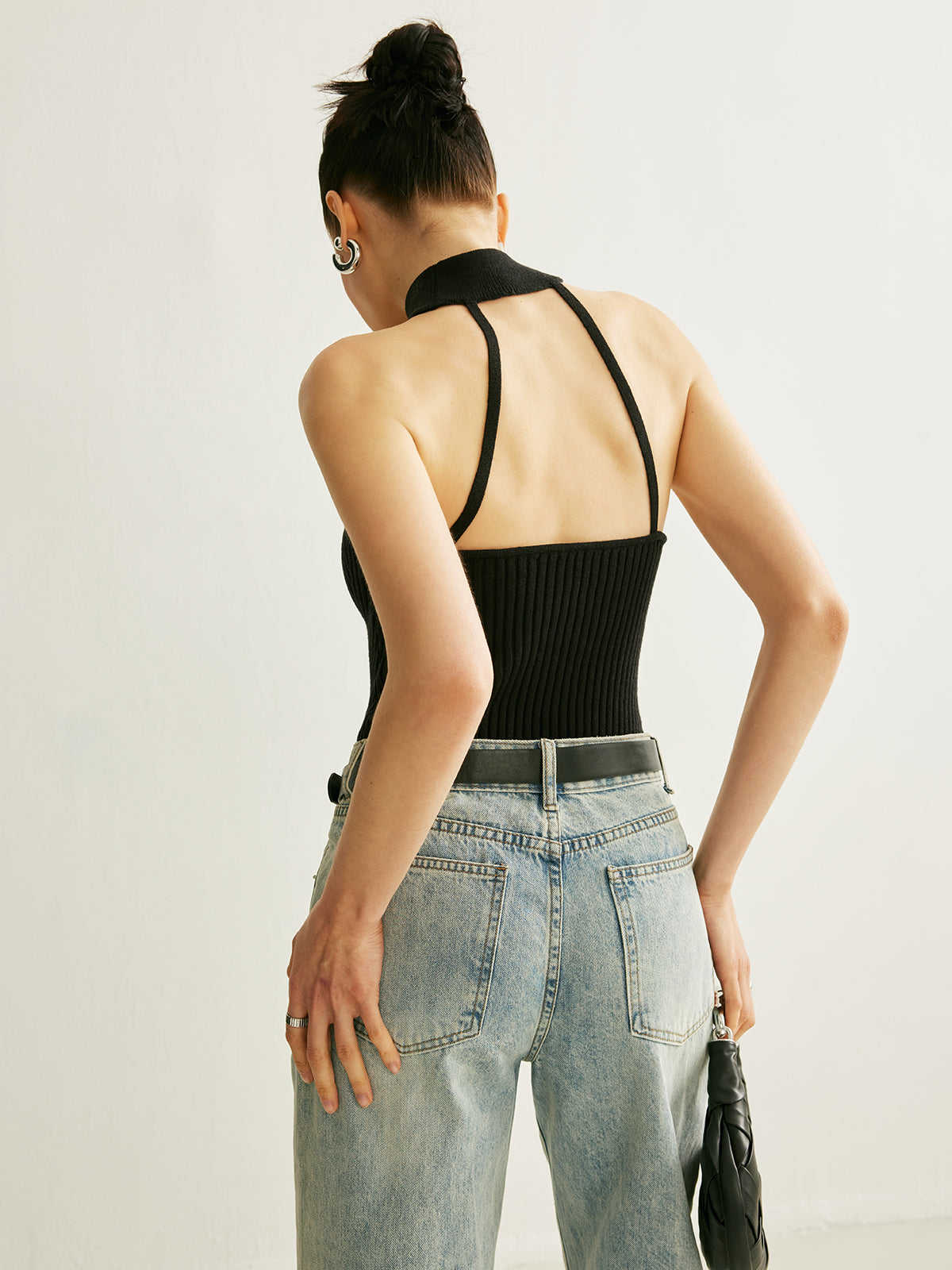 Fashion Ribbed Halter Neck Top