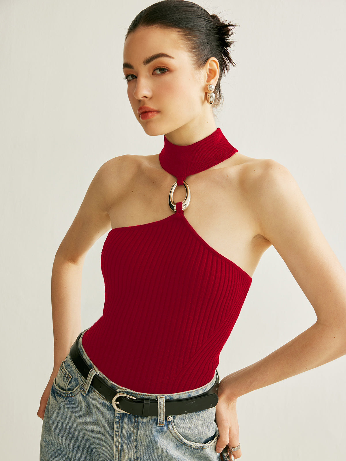 Fashion Ribbed Halter Neck Top