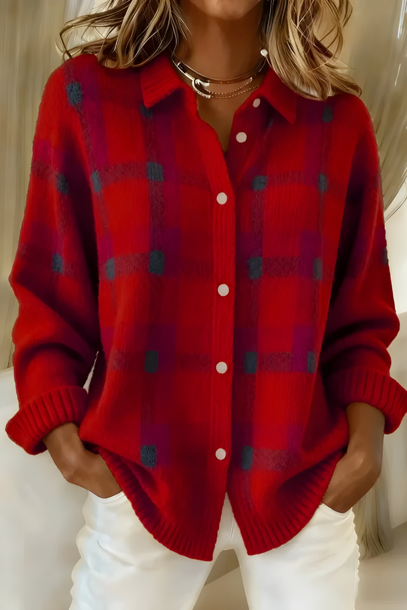 Image of Rita | Women's Plaid Button-Down Cardigan