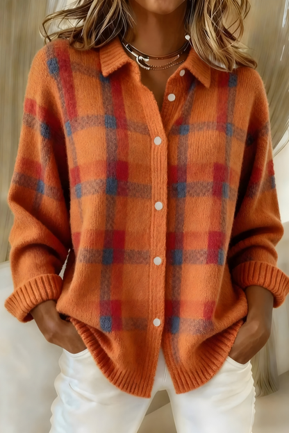 Classic Ladies Checked Flannel Cardigan - Olytrend