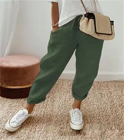 Comfortable Women's Cropped Pants with Elastic Waistband