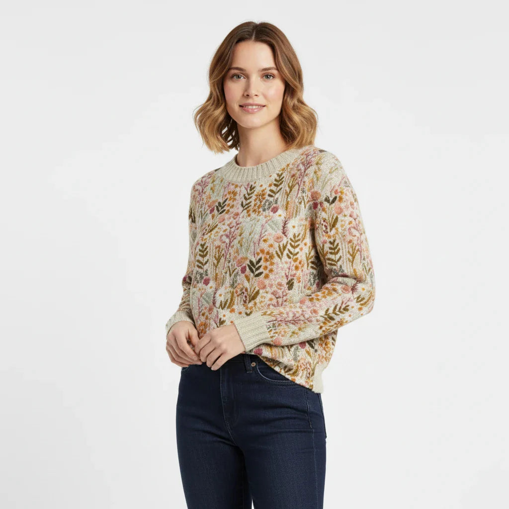 Pretty Women's Flower Crew Sweater - Olytrend